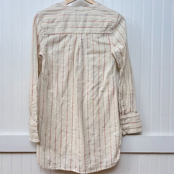 Merona Striped Rainbow 100% Cotton White Tunic Top Long Sleeve Pocket Buttons - Picture 3 of 11